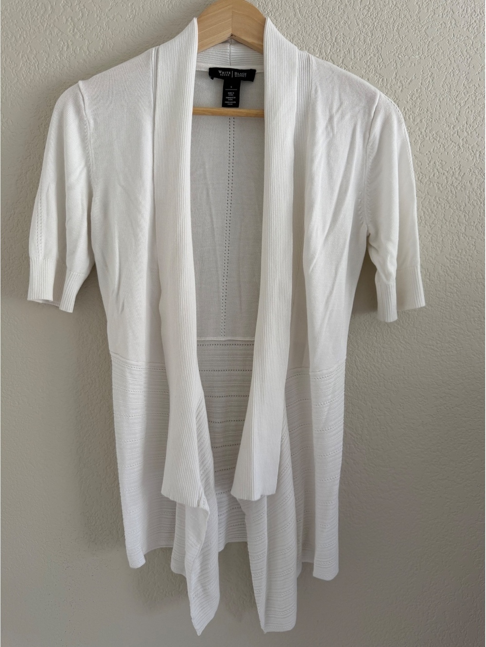 White House Black Market White Waterfall Cardigan Short Sleeve Pointelle Knit S
